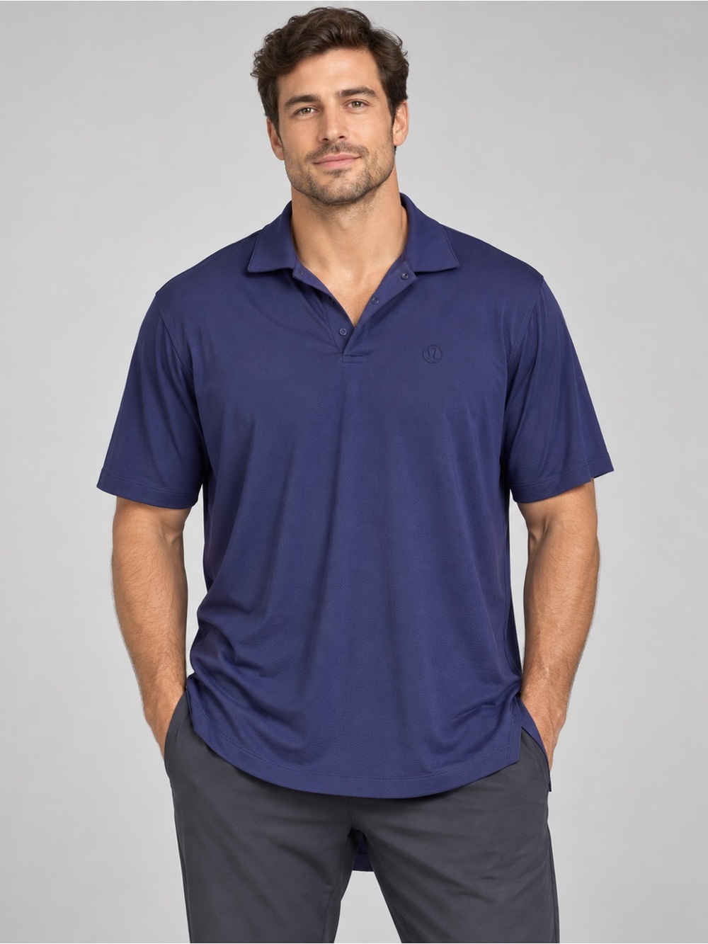 #881 Lululemon Men’s Drysense Polo XL Blue Mesh Snap Performance Golf Shirt
